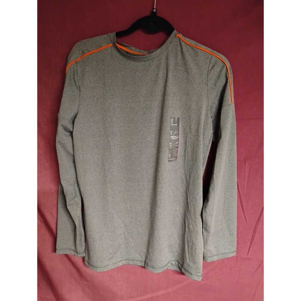 All In Motion Boys Black Orange Stripe Long Sleeve Stretch Tee Large (16)